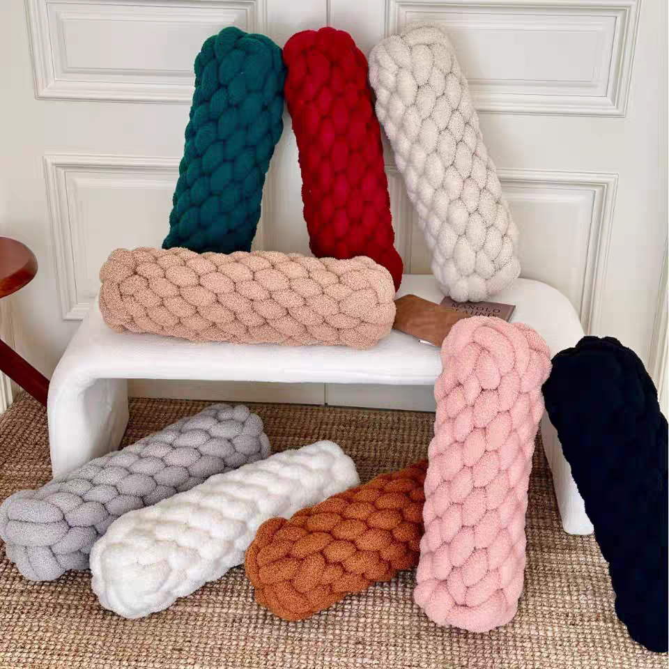 Teddy fleece woven long pillow with thick rope texture
