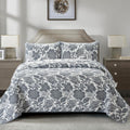 Grey Floral Quilted Bedding Set