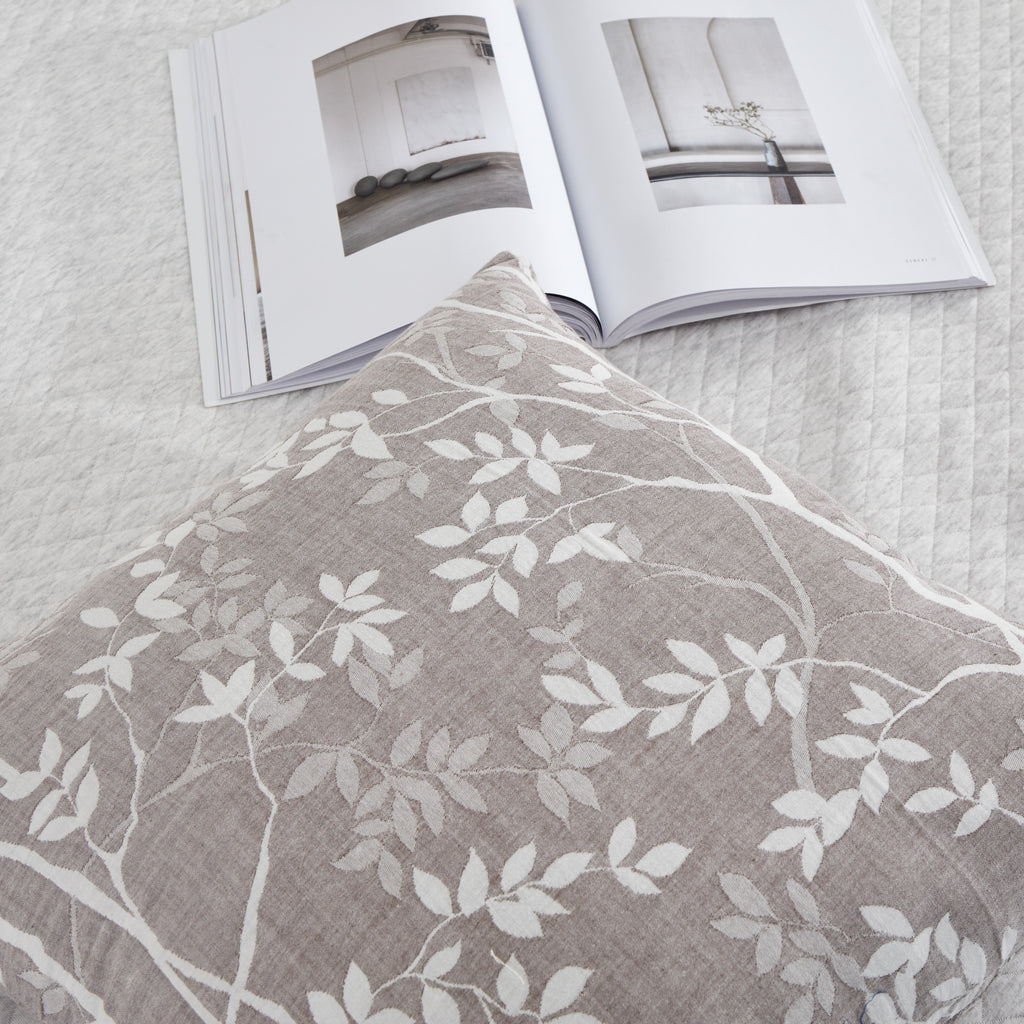 Breathable Linen Throw Pillow with Botanical Print, Decor Cushion for Living Room & Bedroom