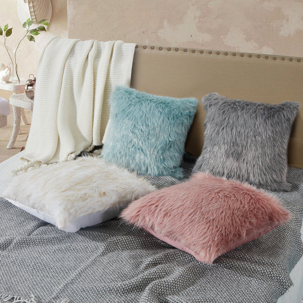Pastel Faux Fur Throw Pillow, Multi-Color Sofa Cushion