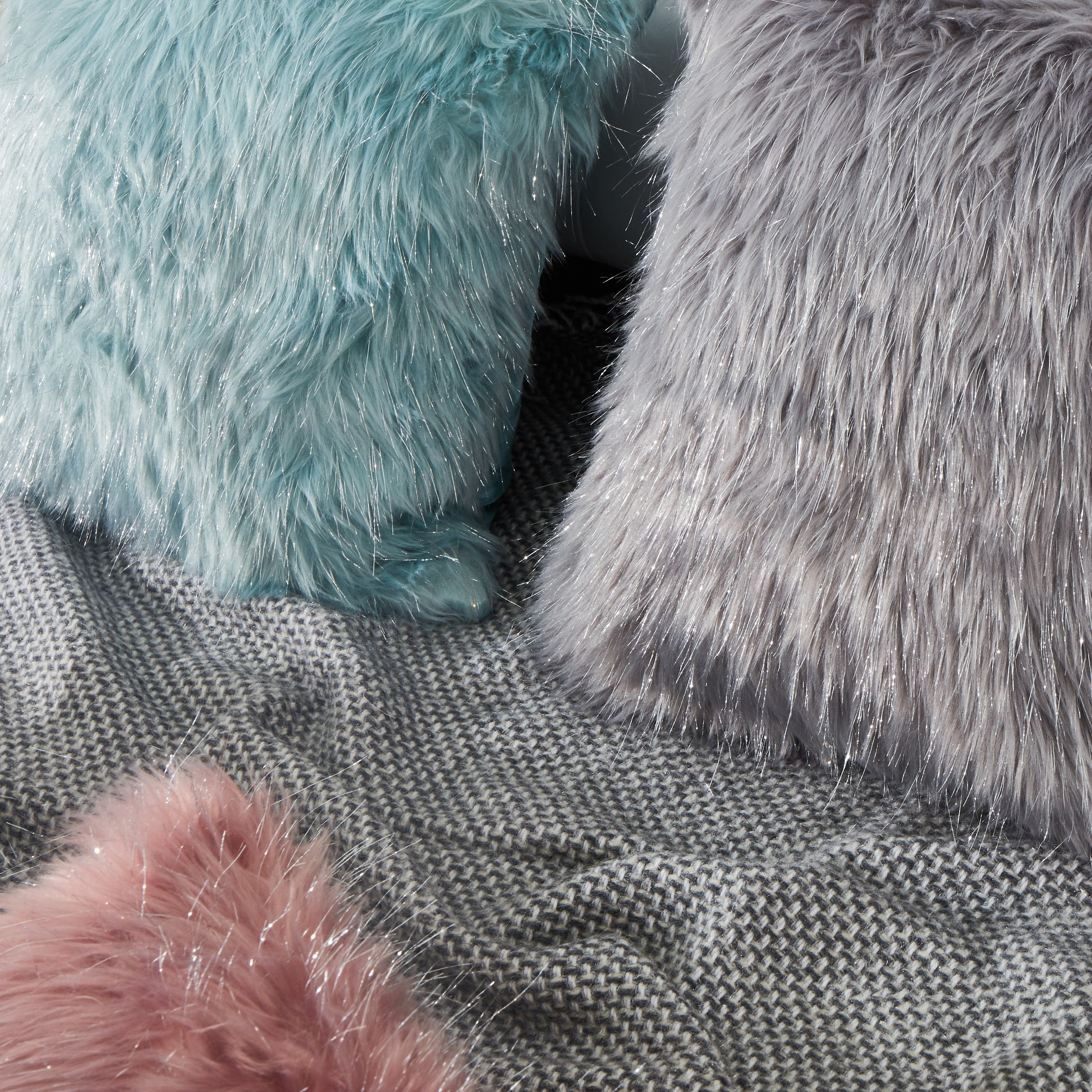 Pastel Faux Fur Throw Pillow, Multi-Color Sofa Cushion
