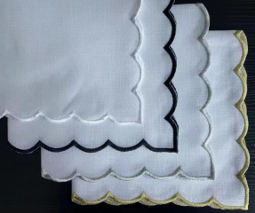 240gsm MJS / 240gsm satin/220gsm fake line embroidery table cloth set-polyester