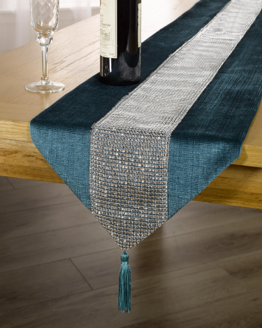 velvet base+sequins panel +tassels runner-polyester