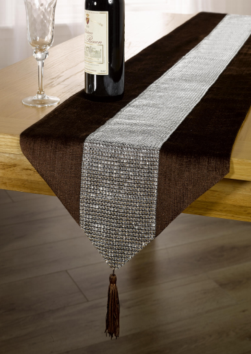 velvet base+sequins panel +tassels runner-polyester