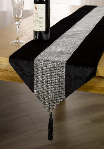 velvet base+sequins panel +tassels runner-polyester