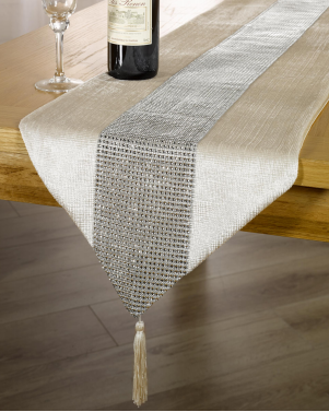 Velvet base+sequins panel +tassels runner-polyester