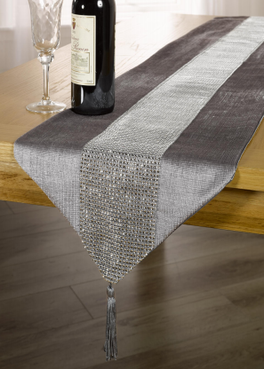 Velvet base+sequins panel +tassels runner-polyester