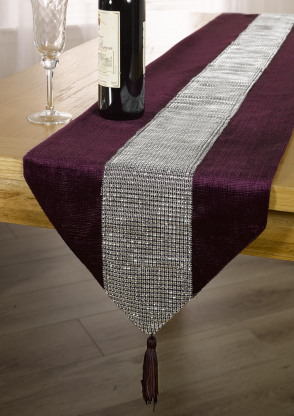 Velvet base+sequins panel +tassels runner-polyester