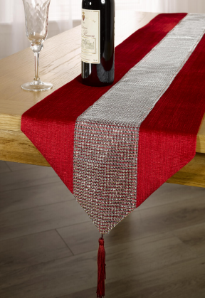 Velvet base+sequins panel +tassels runner-polyester