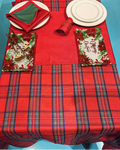 printed on polyester 240gsm MJS / 220gsm fake linen table cloth+runner+napkins+Plate/fork&knife/candle