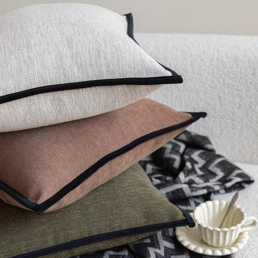 LINEN LOOK FABRIC WITH BLACK COLOR VELVET BORDER