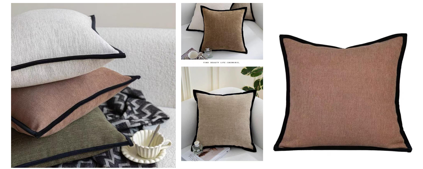 LINEN LOOK FABRIC WITH BLACK COLOR VELVET BORDER