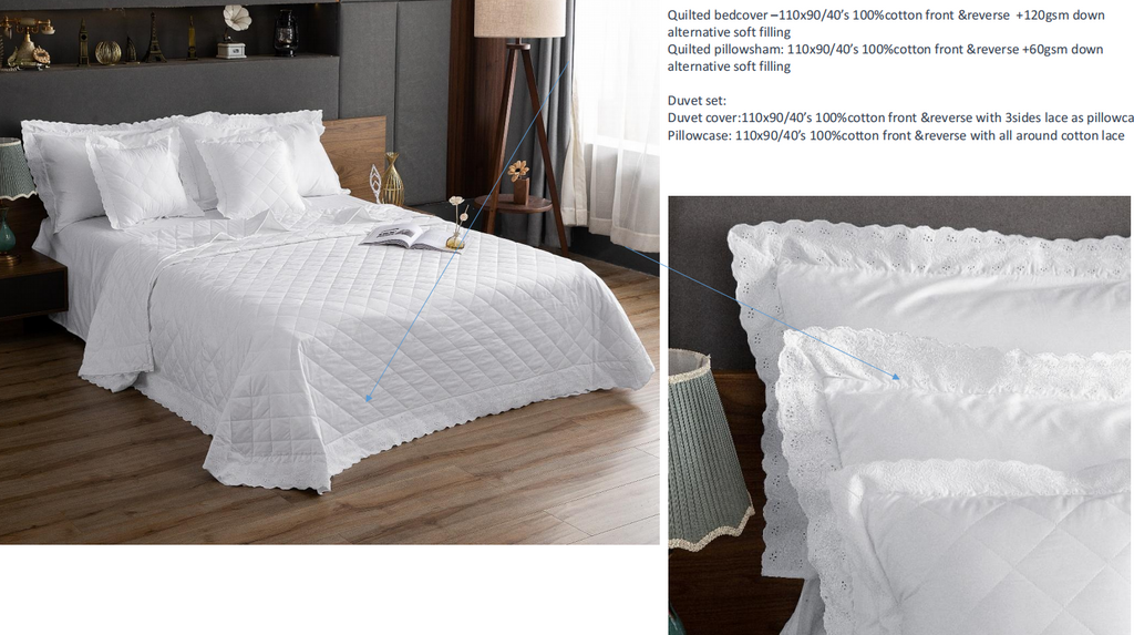 Quilted bedcover –110x90/40’s 100%cotton front &reverse +120gsm down alternative soft filling