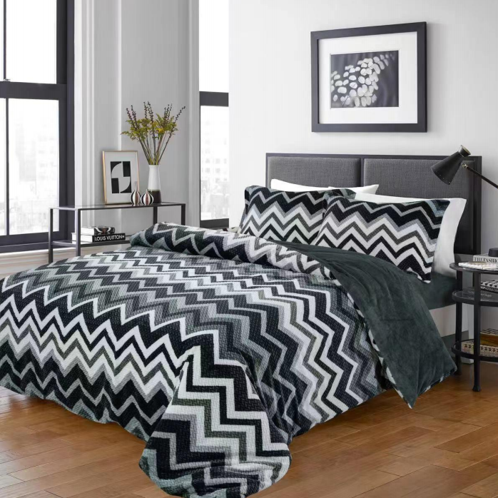 240gsm Jacquard flannel fleece with printing+ 180gsm solid flannel for duvet set