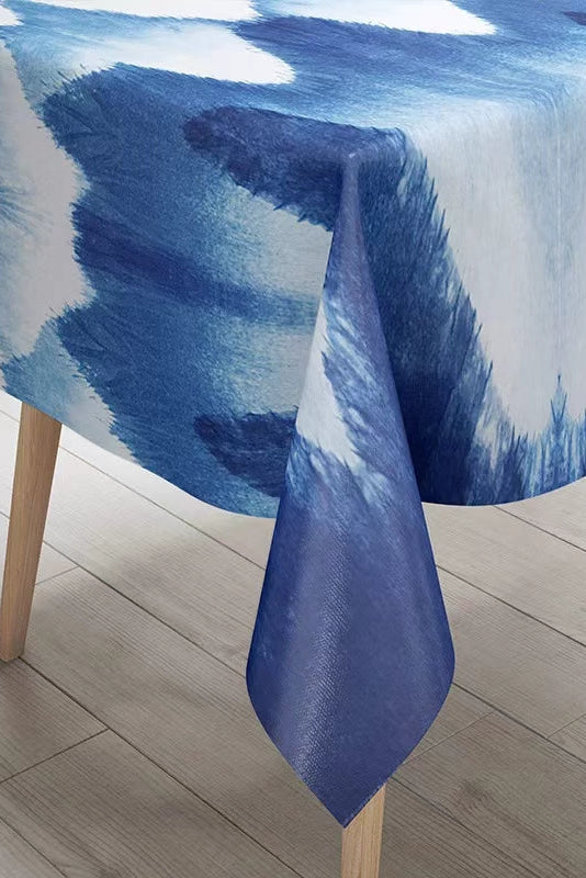 Hand-Dyed Blue Tie Dye Tablecloth, Multiple Patterns, Durable & Washable Table Cover for Casual & Formal Use