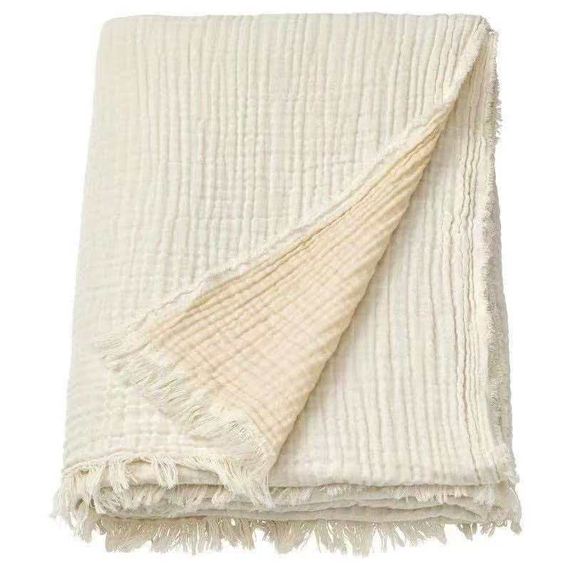 Washed Crinkle Cotton Fringe Blanket