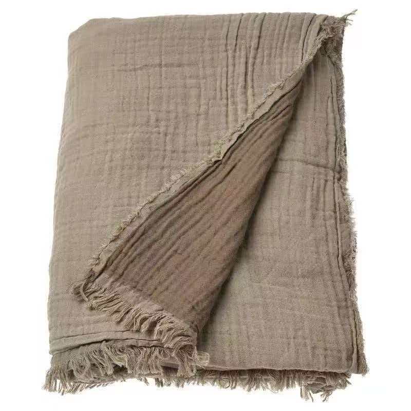 Washed Crinkle Cotton Fringe Blanket