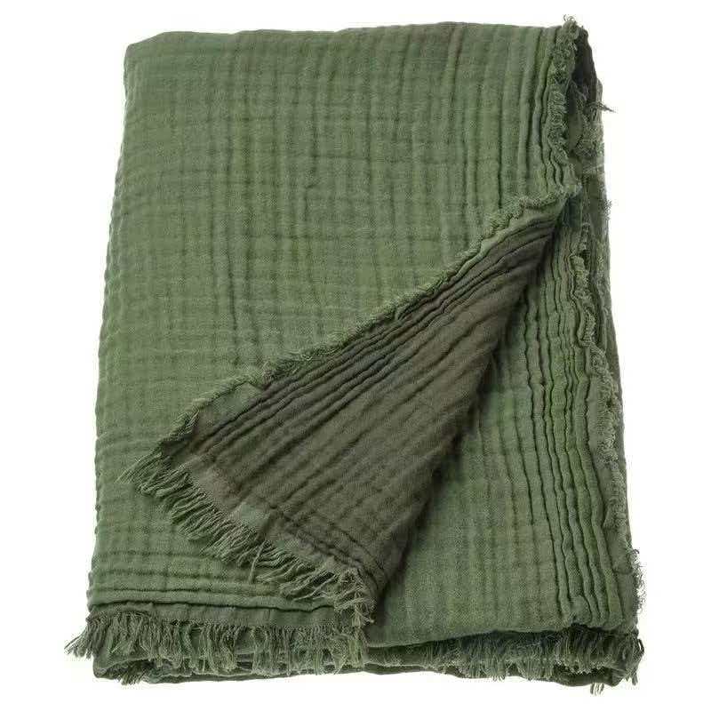 Washed Crinkle Cotton Fringe Blanket