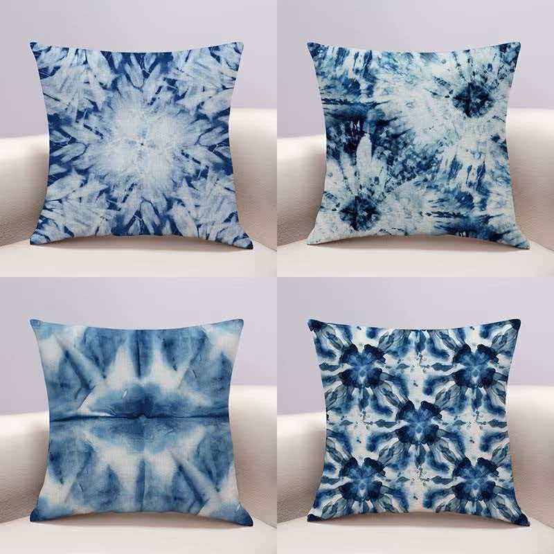 Blue & White Tie Dye Throw Pillow for Home Decor