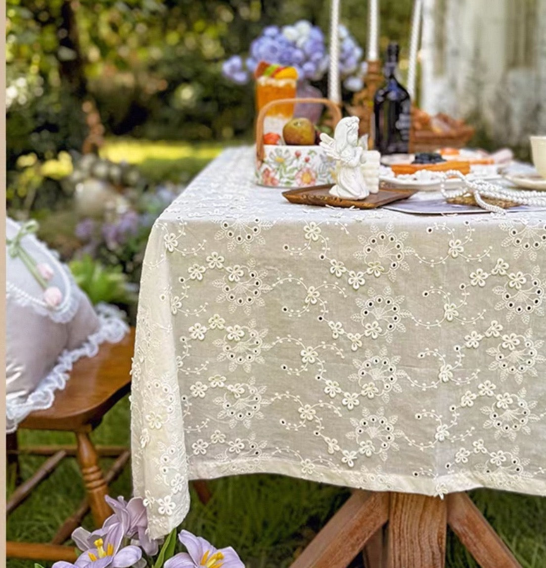 Exquisite 3D Floral Embroidery | Scalloped Hollow Hem | Versatile Cream Home Decor, Custom Sizes Available