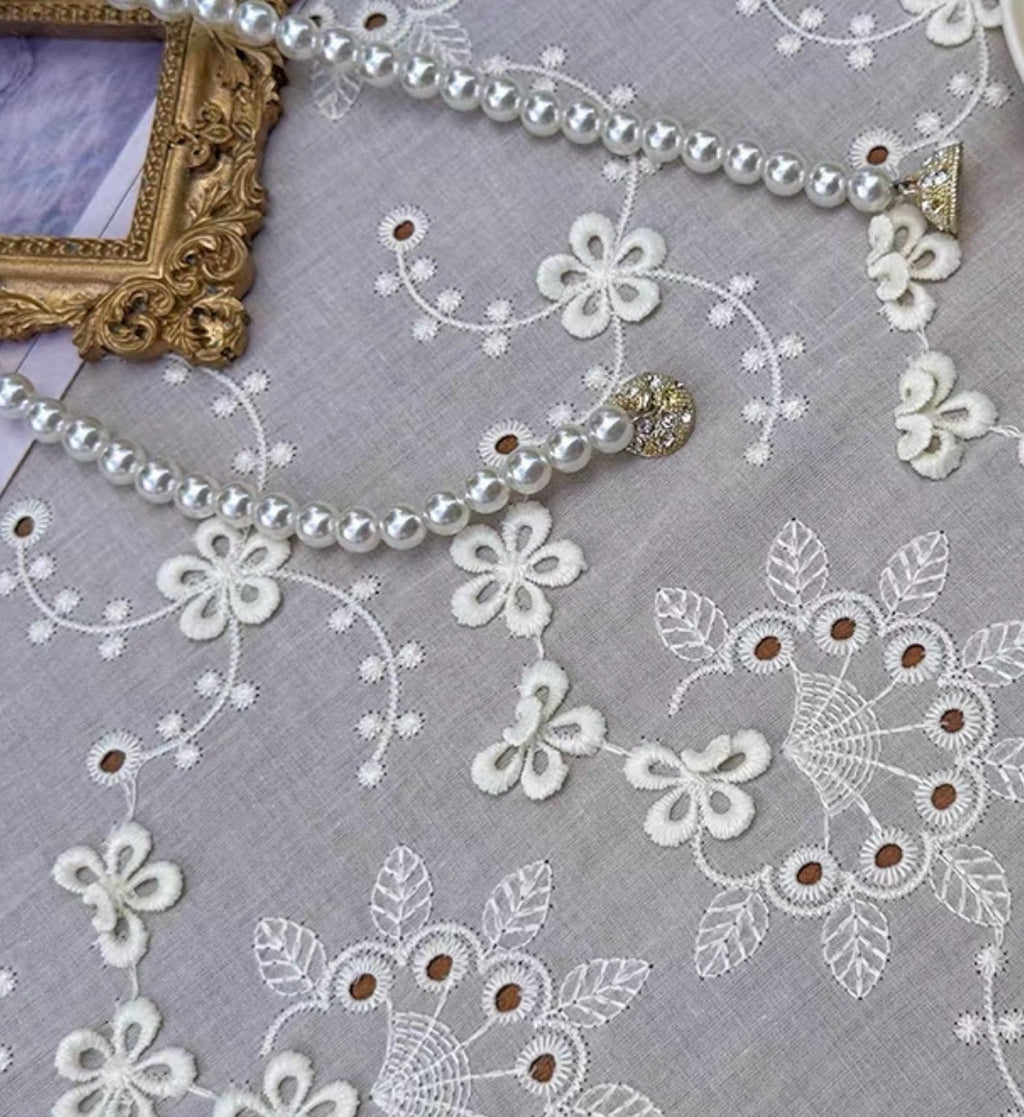 Exquisite 3D Floral Embroidery | Scalloped Hollow Hem | Versatile Cream Home Decor, Custom Sizes Available
