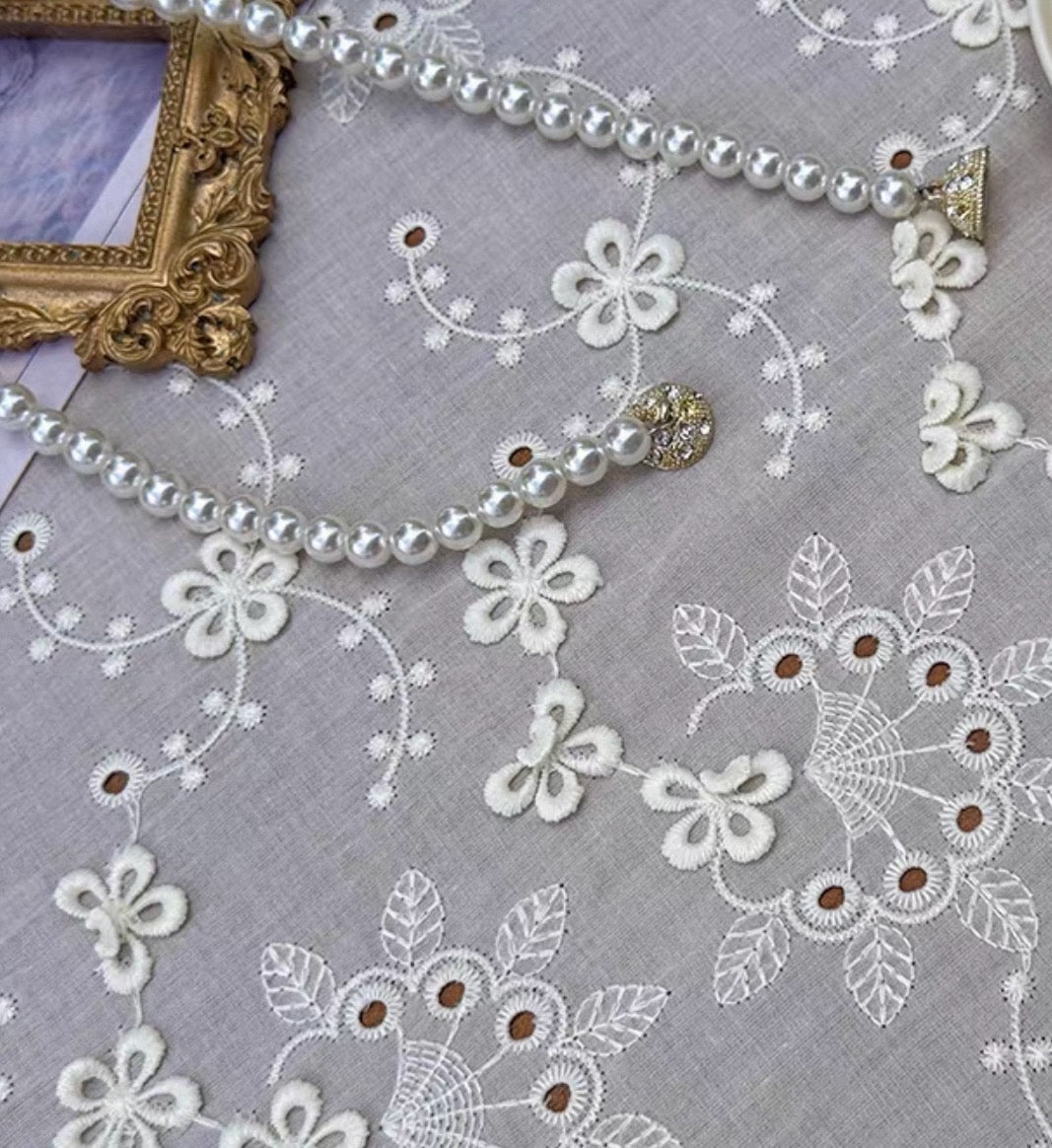 Exquisite 3D Floral Embroidery | Scalloped Hollow Hem | Versatile Cream Home Decor, Custom Sizes Available