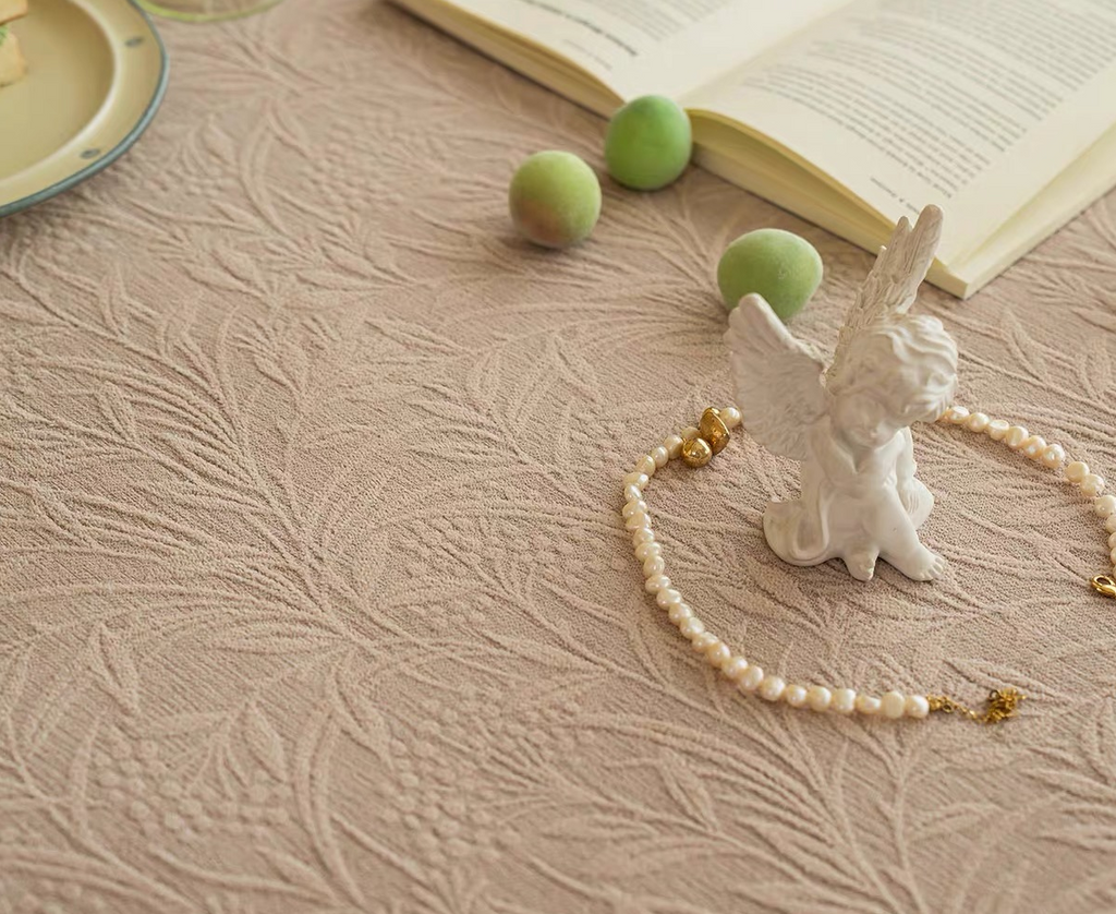 French Embossed Jacquard Chenille Tablecloth, Thick Linen-Look Anti-slip Rectangular Dining Table Cover
