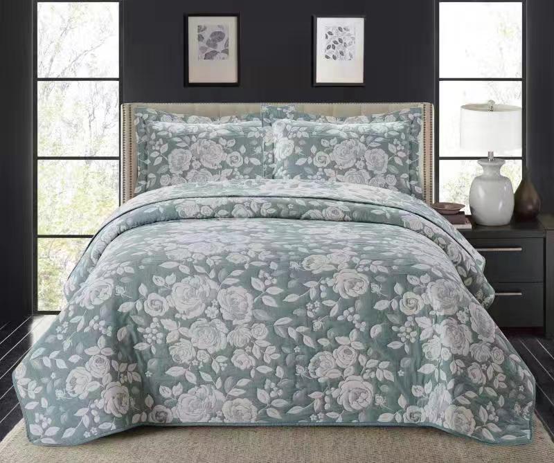 Grey Floral Quilted Bedding Set