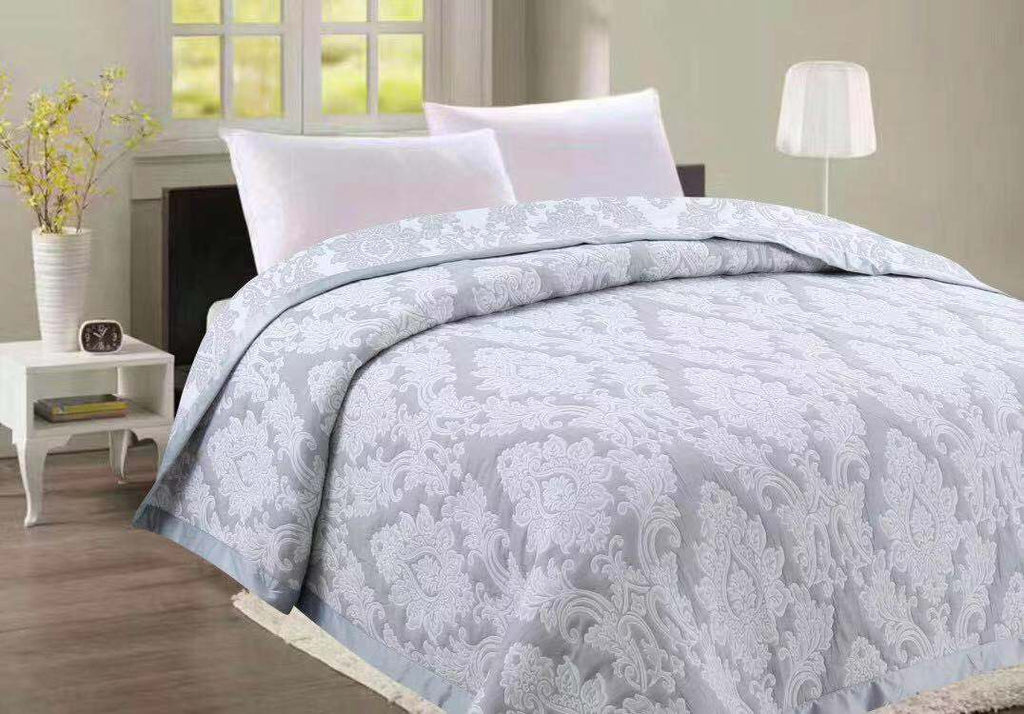 Grey Floral Quilted Bedding Set