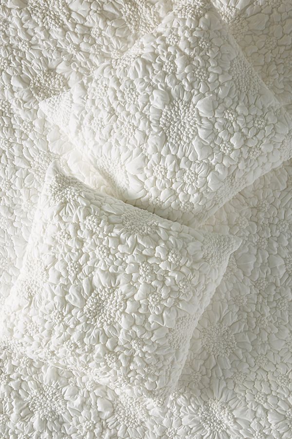 White 3D Floral Quilted Bedding Set
