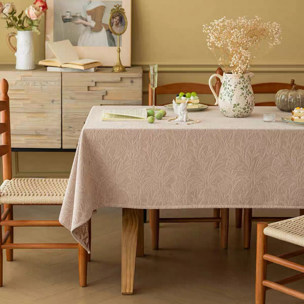 French Embossed Jacquard Chenille Tablecloth, Thick Linen-Look Anti-slip Rectangular Dining Table Cover