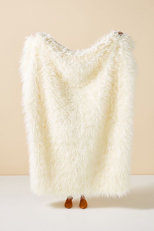Color-block faux fur throw blanket