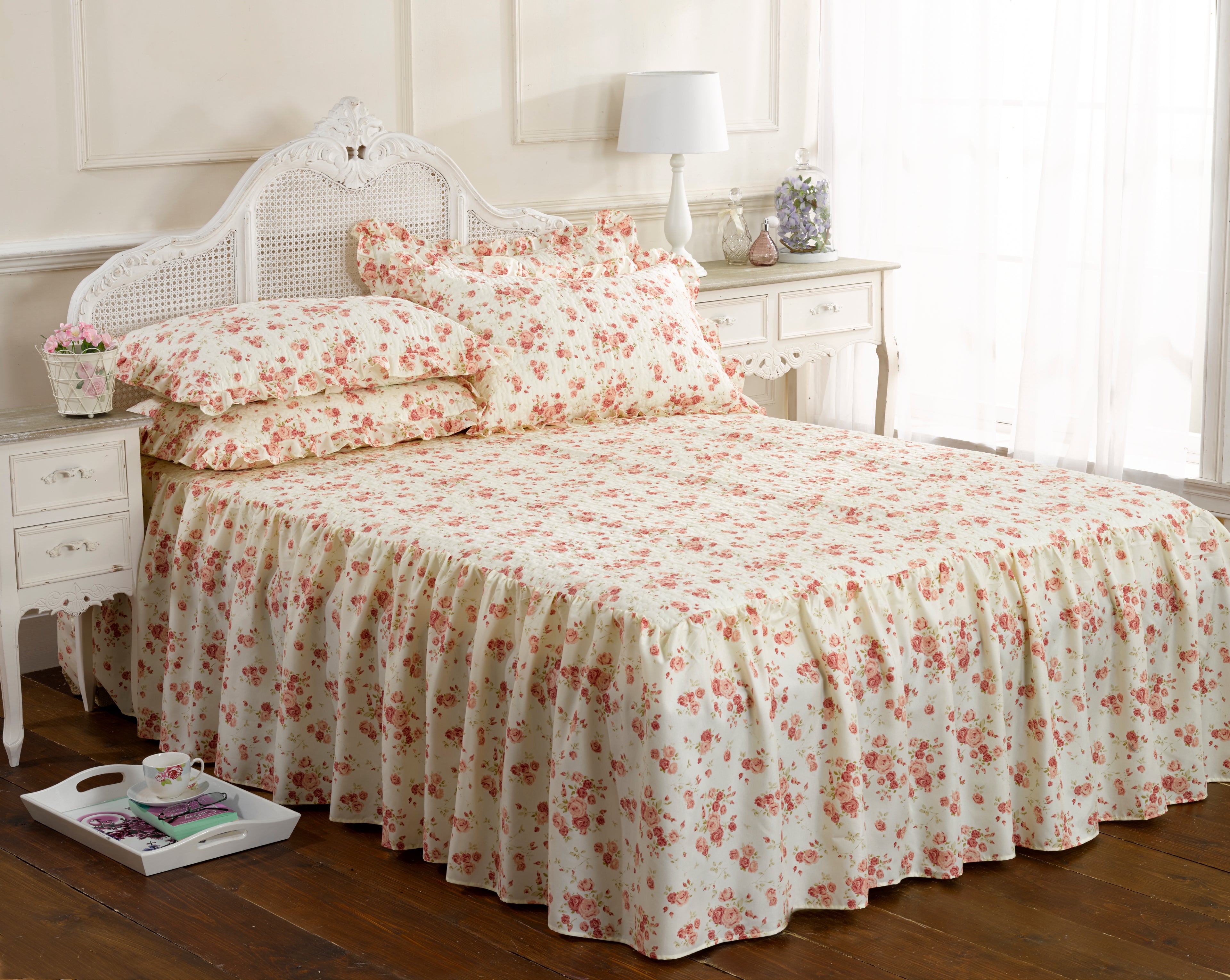 Floral Ruffled Bed Skirt Bedding Set