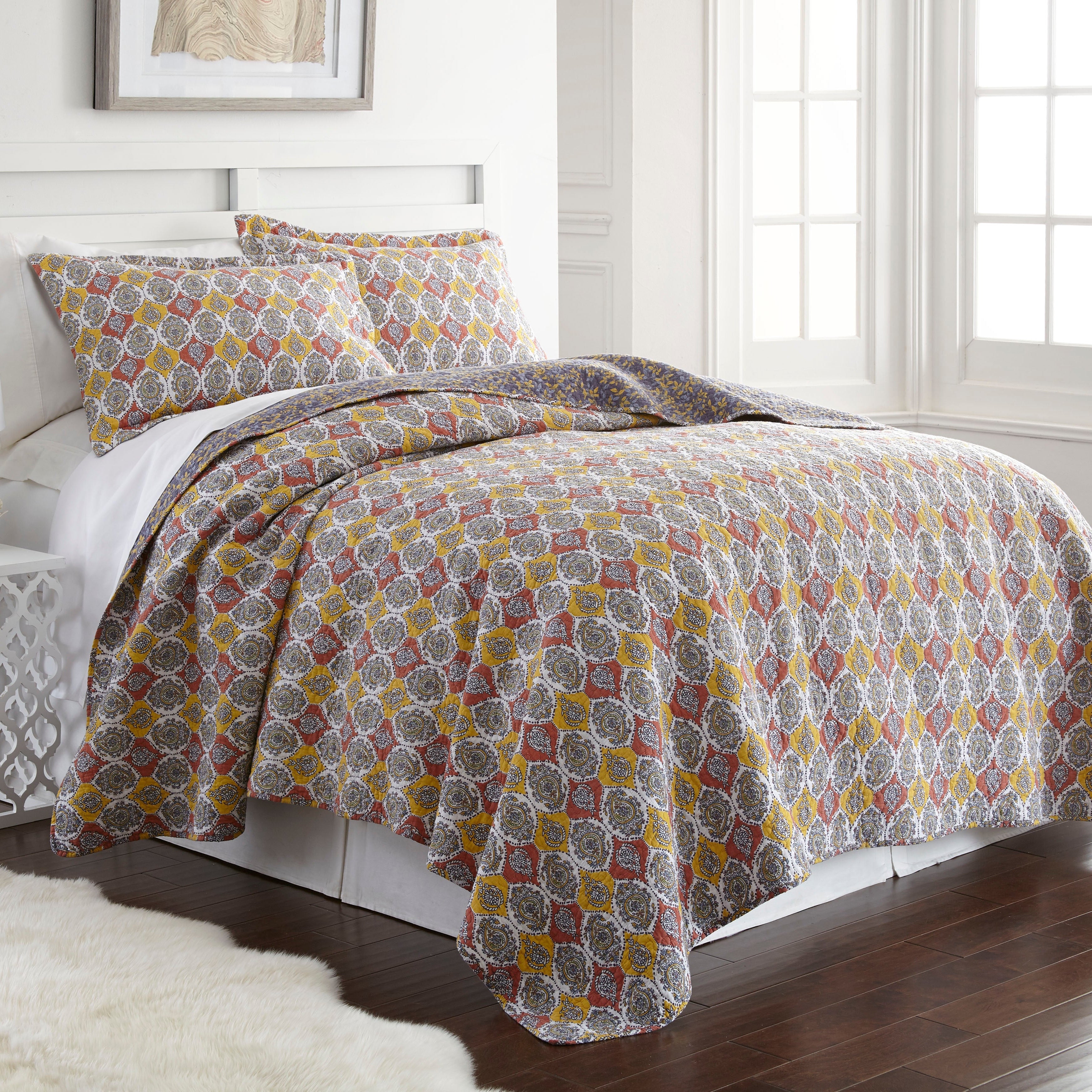Bohemian Style Geometric Quilted Coverlet Set