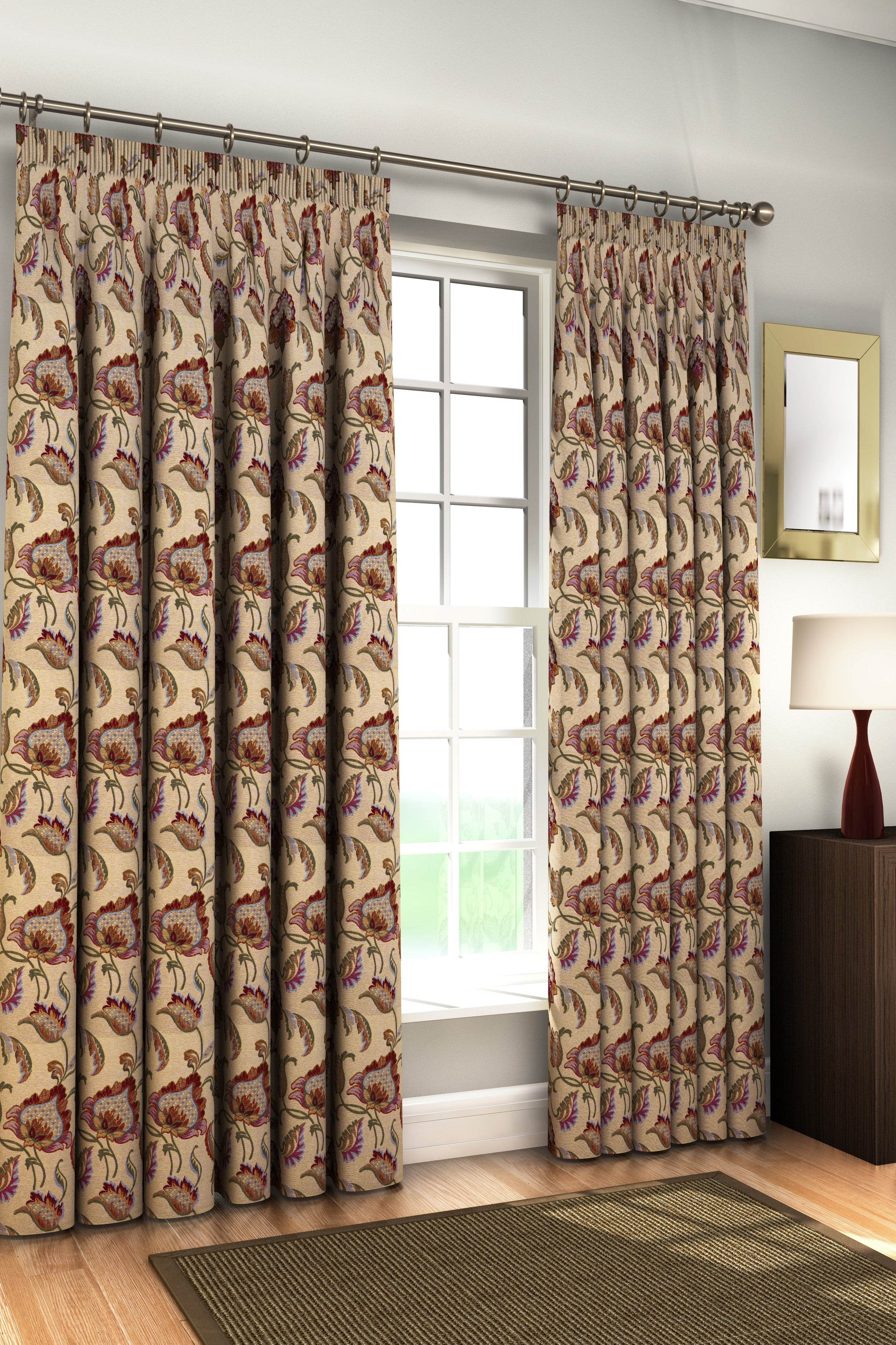 Vintage Jacobean Floral Pencil Pleat Blackout Curtains