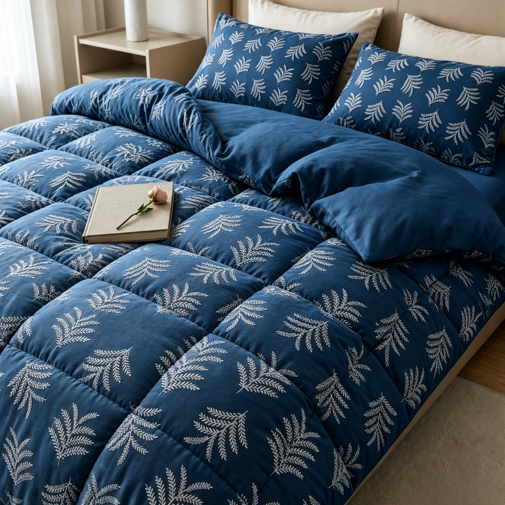 Embroidery effect glued flannel comforter