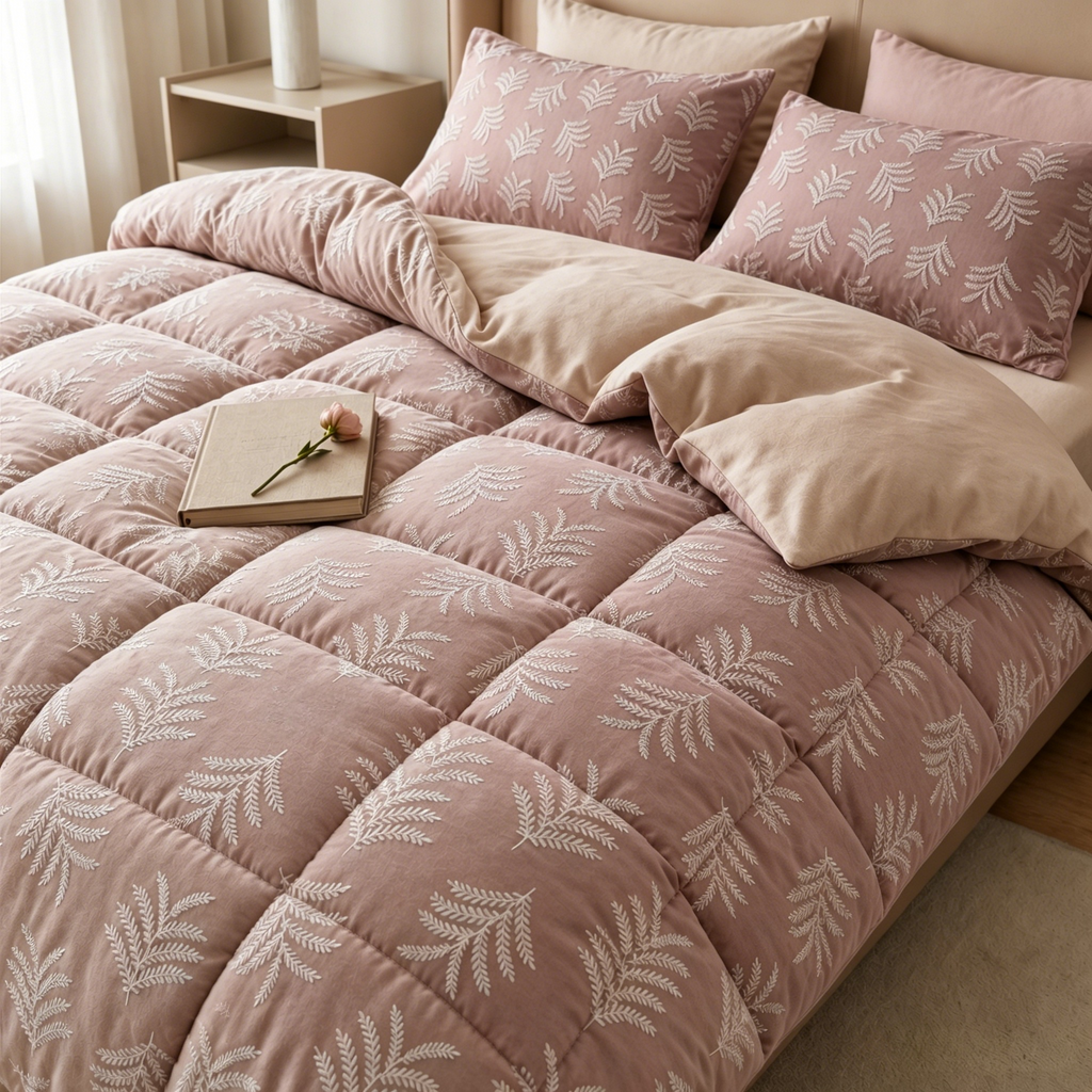 Embroidery effect glued flannel comforter