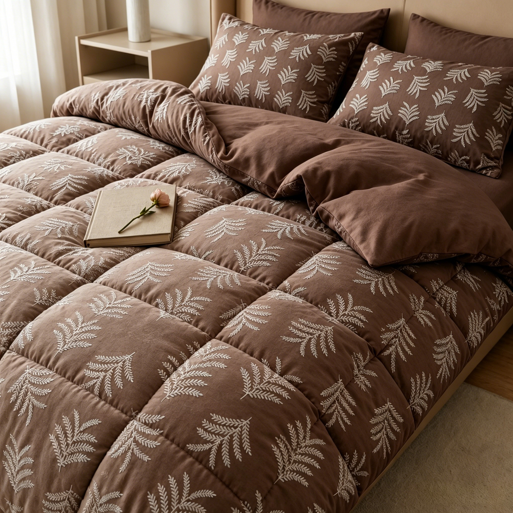 Embroidery effect glued flannel comforter