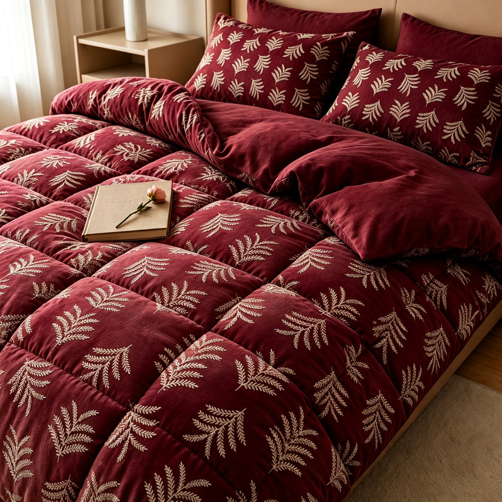 Embroidery effect glued flannel comforter