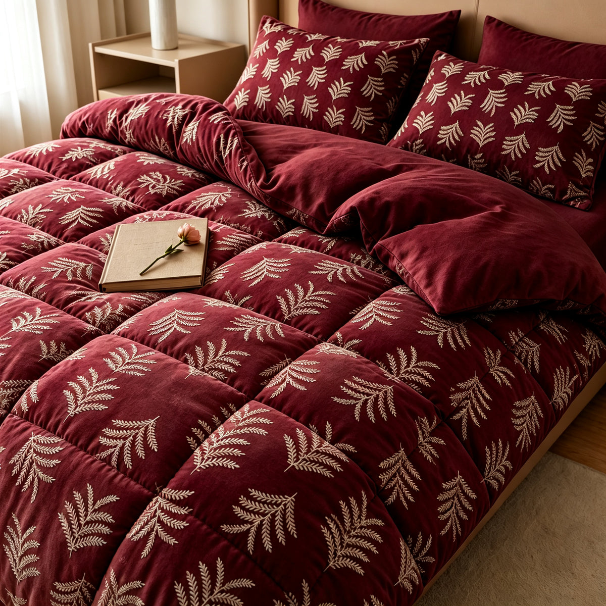 Embroidery effect glued flannel comforter