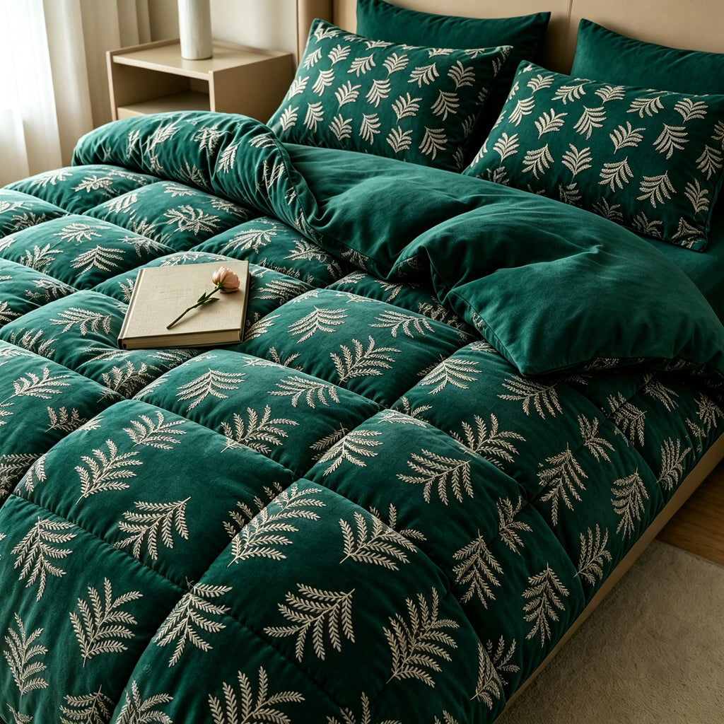 Embroidery effect glued flannel comforter