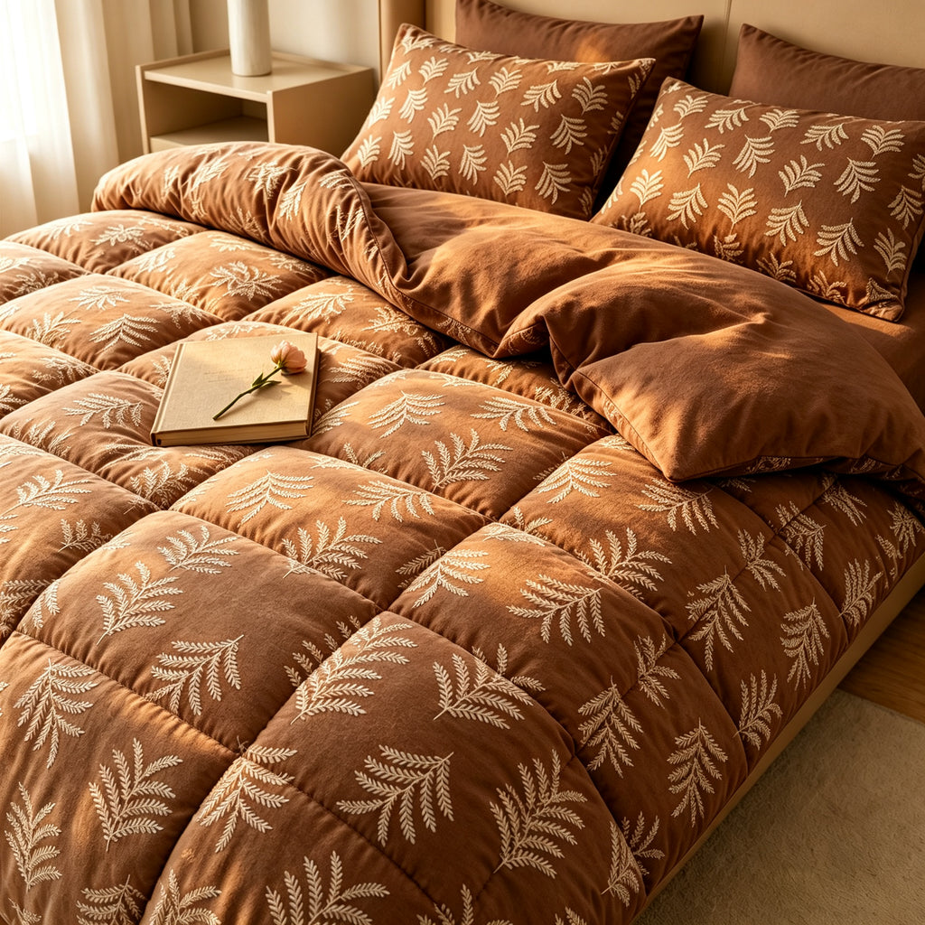 Embroidery effect glued flannel comforter