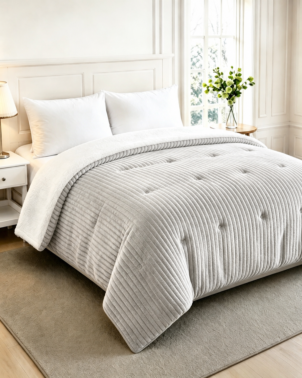 KS Ribbed Flannel Sherpa Comforter Collection