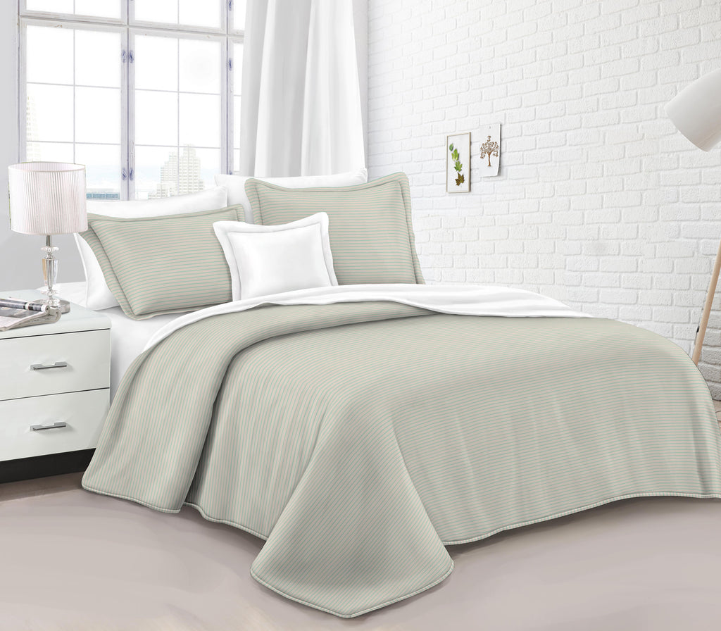 Solid Fine Striped Quilt Bedspread 3 Piece Bedding Set, Neutral Tone All Season Coverlet Set