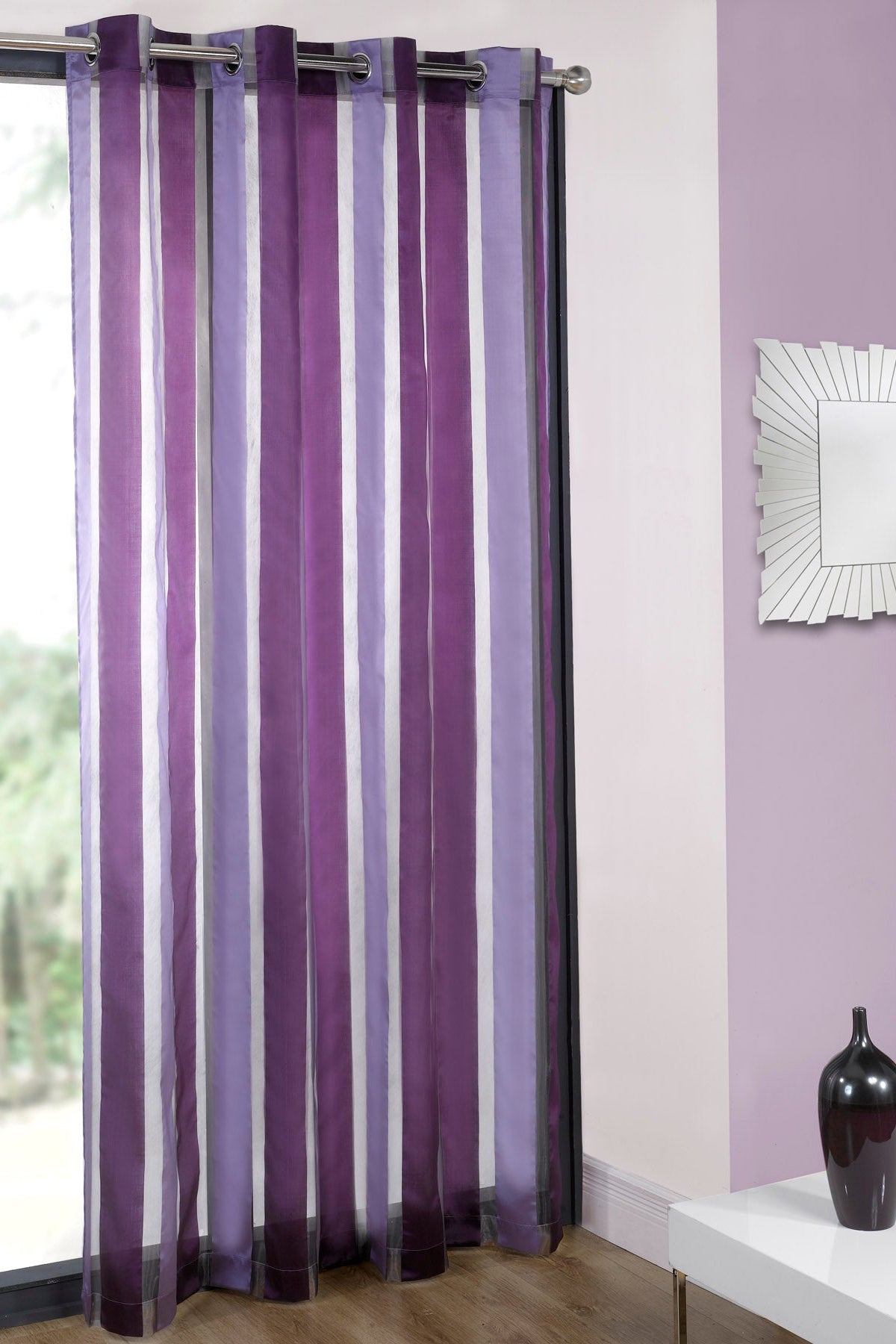 Multi-Tone Vertical Stripe Eyelet Sheer Curtains
