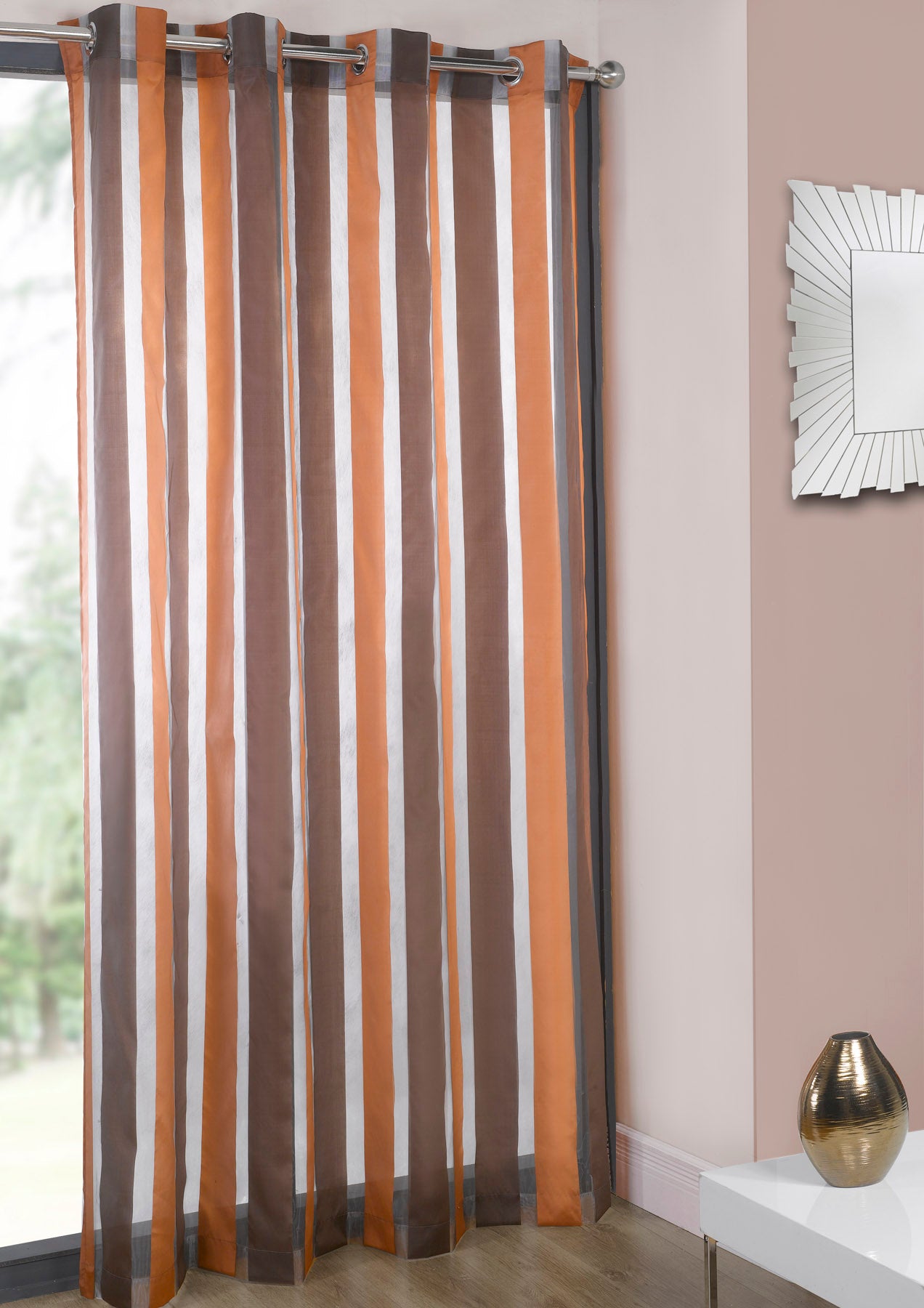 Multi-Tone Vertical Stripe Eyelet Sheer Curtains