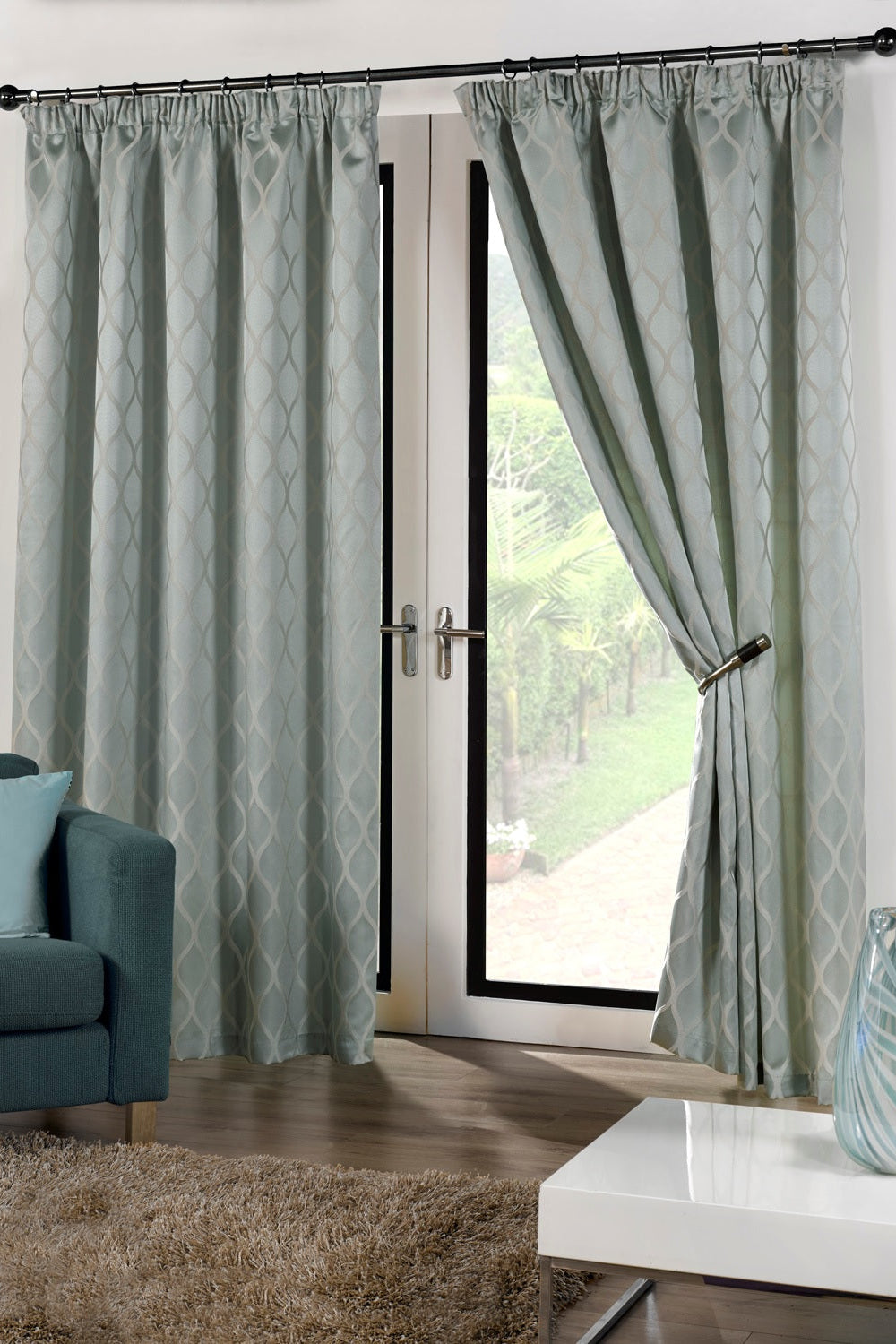 Geometric Wave Jacquard Pencil Pleat Blackout Curtains