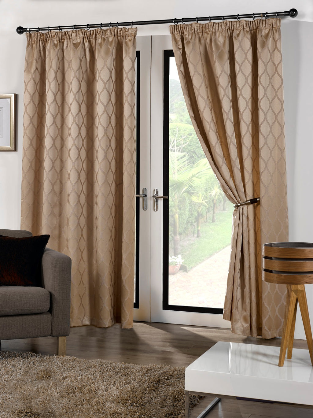 Geometric Wave Jacquard Pencil Pleat Blackout Curtains