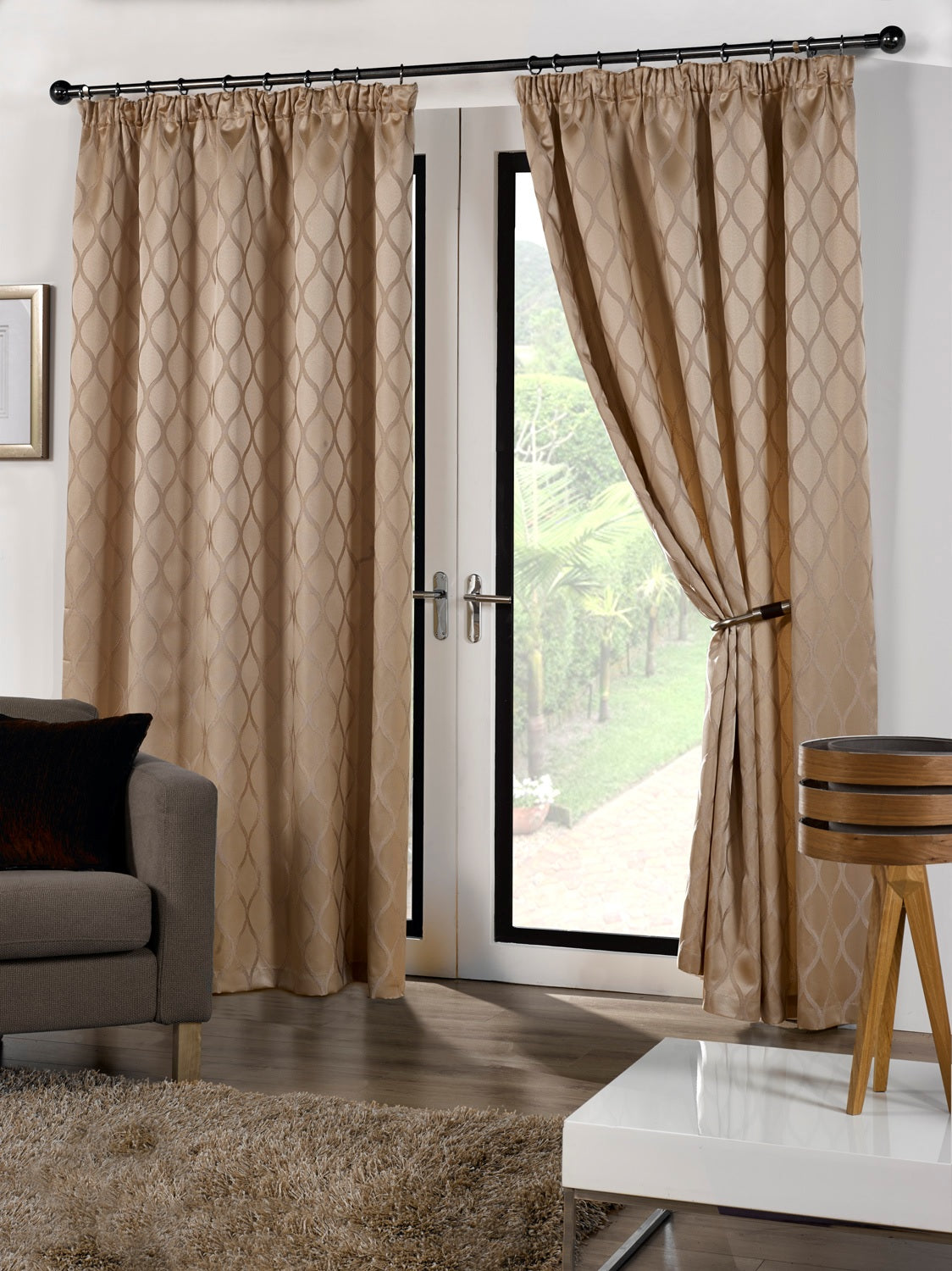 Geometric Wave Jacquard Pencil Pleat Blackout Curtains