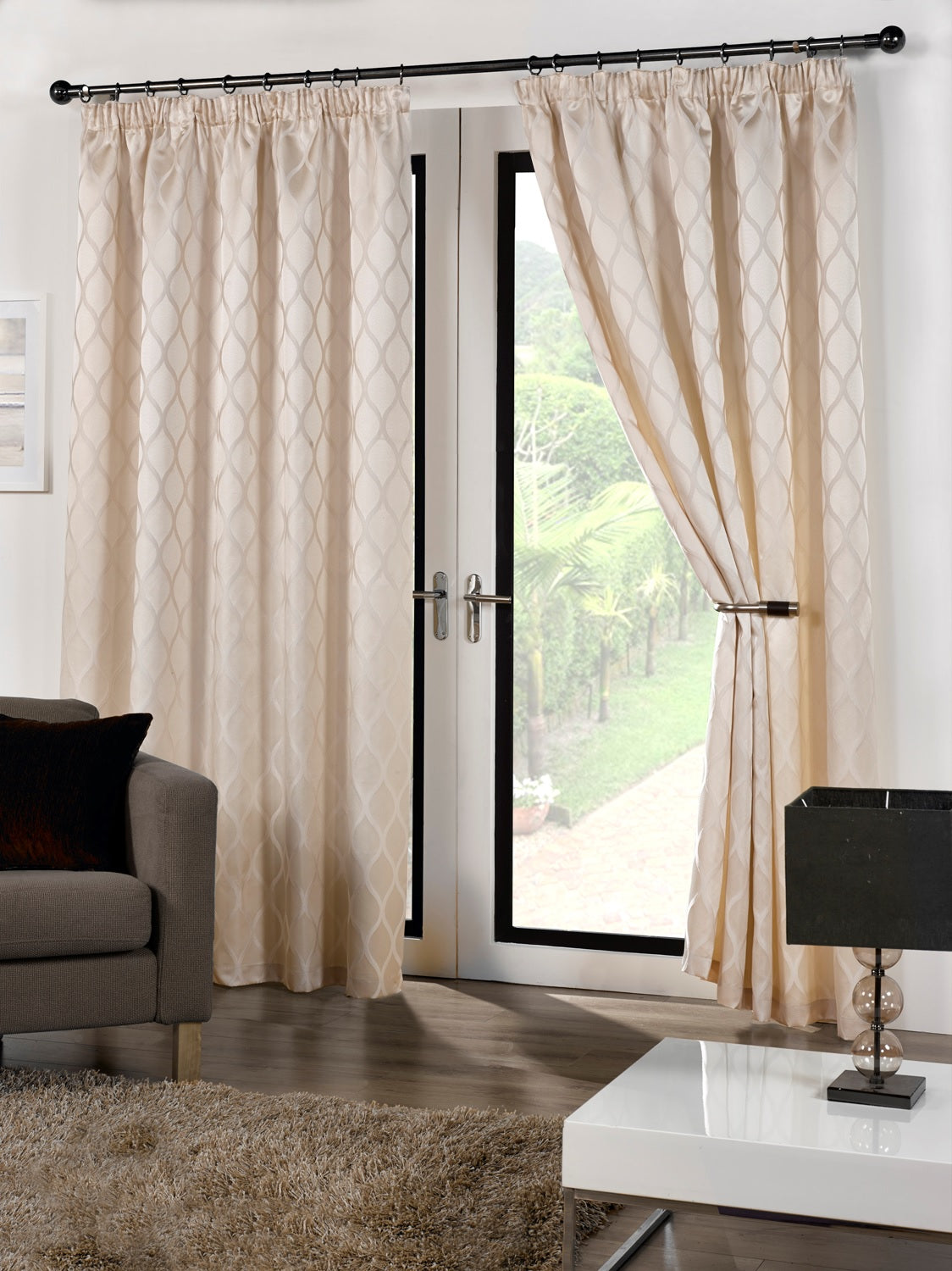 Geometric Wave Jacquard Pencil Pleat Blackout Curtains